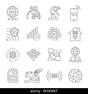 5G tecnologia set di icone. Set di contorno di 5G tecnologia icone vettoriali per il web design isolato su sfondo bianco. Corsa modificabile. EPS 10. Illustrazione Vettoriale