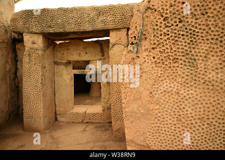 Mnajdra, tempio megalitico complesso, Malta, Europa, patrimonio mondiale dell UNESCO Foto Stock