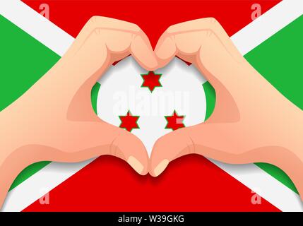 Burundi bandiera a mano e a forma di cuore. Sfondo patriottico. Bandiera nazionale del Burundi illustrazione vettoriale Illustrazione Vettoriale