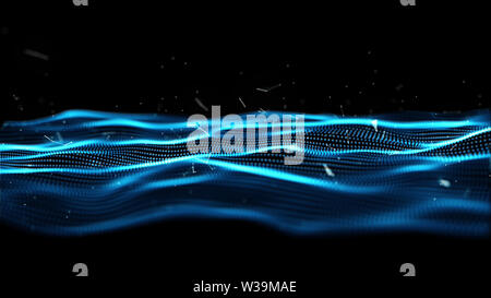 Abstract puntini blu forme geometriche. Collegamento e Web Concept. Digital, la comunicazione e la tecnologia di rete con sfondo spostamento delle linee e punti Foto Stock