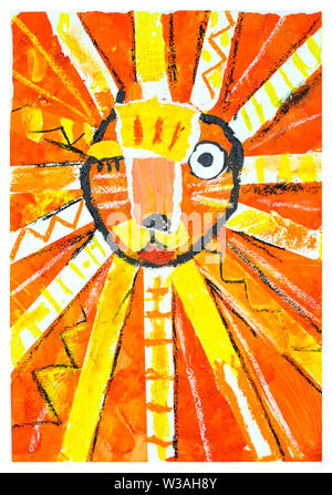 Occhio lampeggiare lion. Una pittura astratta. Disegno del bambino. Foto Stock