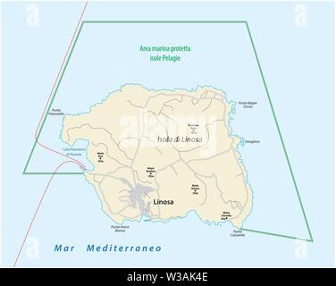 Mappa stradale italiana di isola del Mediterraneo Linosa Italia Illustrazione Vettoriale