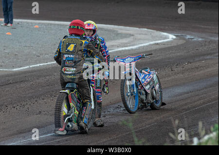 Loomer Rd, Newcastle und, UK. 13 Luglio, 2019. Stoke on Trent, 14 Luglio durante il Campionato Nazionale 4 Team del campionato a Stoke Speedway Stadium, Loomer Rd, Newcastle Under Lyne sabato 13 luglio 2019. (Credit: Ian Charles | MI News) Credito: MI News & Sport /Alamy Live News Foto Stock