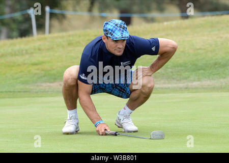 Newport, Wales, Regno Unito. 14 Luglio, 2019. Ex Rugby Union International Max Evans durante la Bulmers Celebrity Cup al Celtic Manor di Newport domenica 14 luglio 2019 (Pic: Jeff Thomas | MI News) Credito: MI News & Sport /Alamy Live News Foto Stock