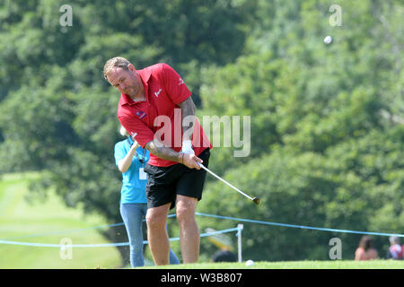 Newport, Wales, Regno Unito. 14 Luglio, 2019. Ex Rugby Union International Scott Quinell durante la Bulmers Celebrity Cup al Celtic Manor di Newport domenica 14 luglio 2019 (Pic: Jeff Thomas | MI News) Credito: MI News & Sport /Alamy Live News Foto Stock