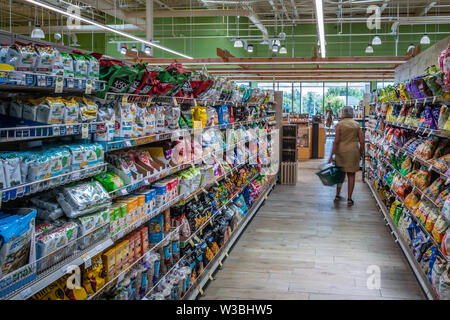 Donna anziana Shopping in American Fruttivendolo, STATI UNITI D'AMERICA Foto Stock