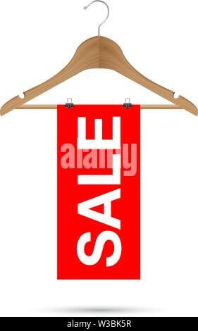 Vendita segno su un appendiabiti in legno Illustrazione Vettoriale