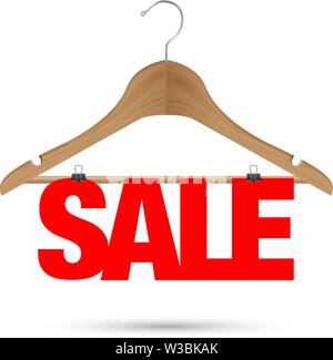 Vendita segno su un appendiabiti in legno Illustrazione Vettoriale