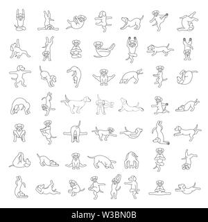 Lo Yoga pone i cani e gli esercizi facendo clipart. Funny cartoon lineare semplice design poster. Illustrazione Vettoriale Illustrazione Vettoriale