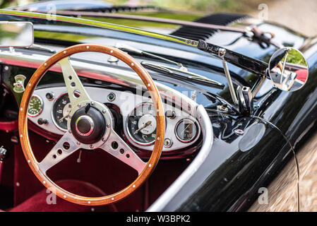 Nero 1955 Austin Healey 100m a Autofest, Winchester Auto fienile, Sutton Scotney, Hampshire, Regno Unito Foto Stock