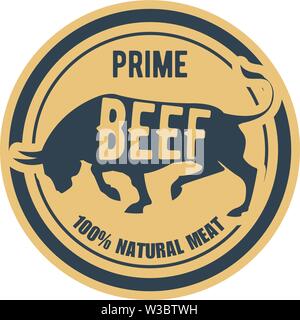 Bistecca di manzo timbro - Etichetta con bull, naturale adesivo a base di carne Illustrazione Vettoriale