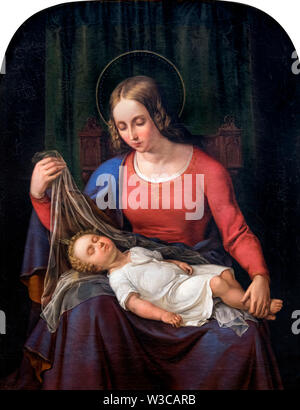 La Madonna e il bambino da Alexander Schramm (1813 - 1864), olio su tela, 1851 Foto Stock