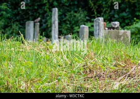 Le lapidi presso il piccolo Remuh in disuso / Remah cimitero sulla via Szeroka in Kazimierz, lo storico quartiere ebraico di Cracovia in Polonia Foto Stock