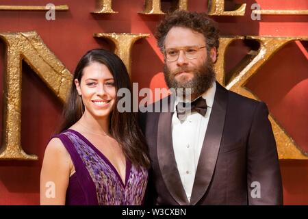 Londra, Regno Unito. Il 14 luglio 2019. Seth Rogen e Lauren Miller frequentare IL RE LEONE Premiere europeo a Leicester Square. Londra, Regno Unito. 14/07/2019 | Utilizzo di credito in tutto il mondo: dpa picture alliance/Alamy Live News Foto Stock