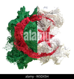 3D rendering di un paese Algeria bandiera in un fluido liquido. Isolato su sfondo bianco Foto Stock