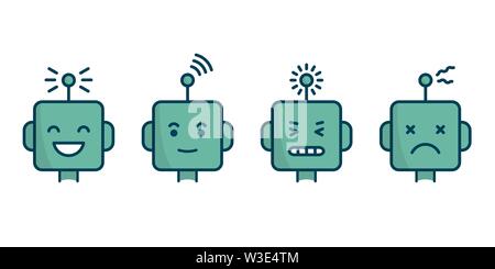 Serie di robot volto icone. Diverse espressioni Illustrazione Vettoriale