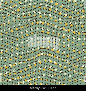 Vettore di seamless pattern con linee ondulate fatta di piccoli simpole forme floreali Illustrazione Vettoriale