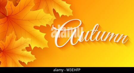 Autunno banner web con foglie di acero. Sfondo stagionale per il design. Bellissimo il testo. Illustrazione Vettoriale. EPS 10 Illustrazione Vettoriale