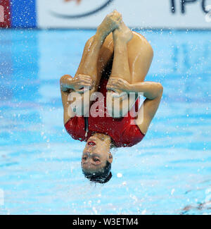 (190715) -- GWANGJU, luglio 15, 2019 (Xinhua) -- Un atleta di Spagna compete durante la squadra femminile evidenziare finale del nuoto artistico a Gwangju 2019 Campionati del Mondo di nuoto FINA a Gwangju, Corea del Sud, 15 luglio, 2019. (Xinhua/Li pista) Foto Stock