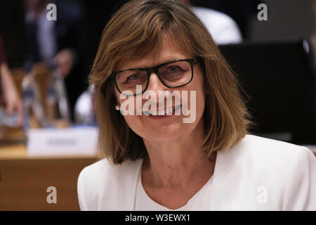 Bruxelles, Belgio, 15 luglio 2019. Maria Patek, ministro dell'agricoltura dell'Austria assiste in un Unione europea Consiglio Agricoltura e pesca riunione. Credito: ALEXANDROS MICHAILIDIS/Alamy Live News Foto Stock