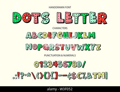 Disegnata a mano vector alfabeto con lettere, numeri e simboli. Illustrazione Vettoriale