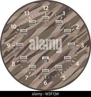 24 ore di tempo di militari e Standard Time Clock Combo, Camouflage, modello isolato illustrazione vettoriale Illustrazione Vettoriale