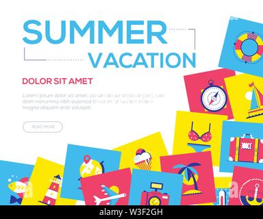 Vacanze estive - piatto colorato stile di design di banner per il web Illustrazione Vettoriale