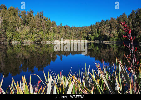 Trekking intorno al lago Specchio sulla South Island, in Nuova Zelanda Foto Stock