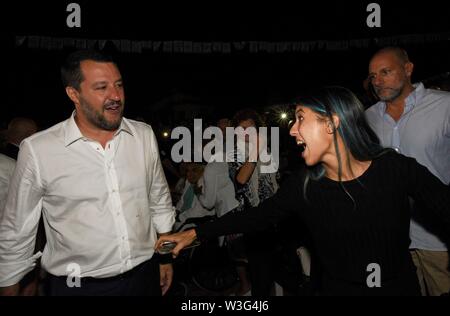 Soncino, Italia. 12 Luglio, 2019. Foto Stefano Cavicchi/LaPresse15/07/2019 Soncino/Cremona/ItaliaPoliticaIl Ministro Matteo Salvini in provincia di Cremona alla festa della Lega a SoncinoFoto Stefano Cavicchi/Lapresse15/07/2019 Soncino/Cremona/ItalyPoliticsMatteo Salvini a Soncino per lega party festa Credito: LaPresse/Alamy Live News Foto Stock