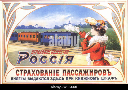 Società di assicurazione " Russia ". Assicurazione dei passeggeri. Russo poster pubblicitari. 1903. Foto Stock