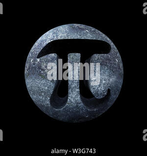 Pi simbolo matematico, scolpiti in pietra costante isolati su sfondo nero Foto Stock