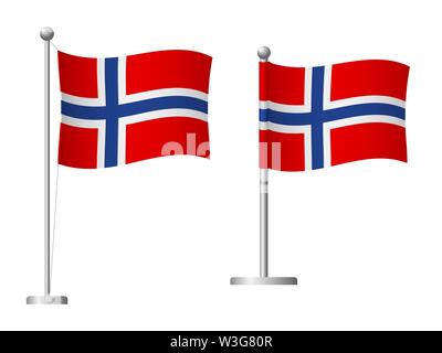 Bandiera della Norvegia in pole. Pennone di metallo. Bandiera nazionale della Norvegia illustrazione Foto Stock