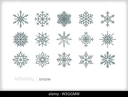 Set di 15 snow line icone di cristalli di ghiaccio in diverse forme organiche Illustrazione Vettoriale