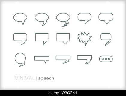 Set di 15 discorso bolla conversazione icone di linea Illustrazione Vettoriale