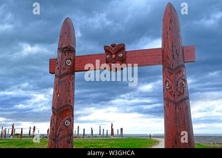 Bussola pietra centrale dai Maori in Nuova Zelanda Foto Stock