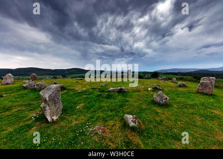 Tomnaverie cerchio di pietra, la collina di culto, Tarland, Aberdeenshire, Scozia, Gran Bretagna Foto Stock