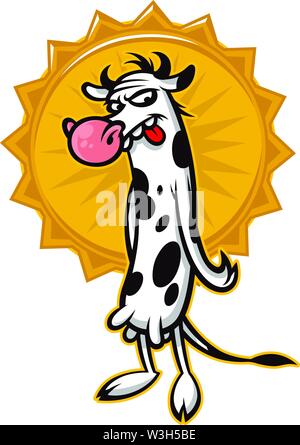 Cartoon carino vacca. Emblema per la stampa. Un cornuto graziosi animali. Immagine è isolato su sfondo bianco. Animali divertenti mascotte. Un divertentissimo personaggio per g Illustrazione Vettoriale