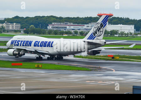 Tokyo, Giappone - Lug 4, 2019. N344kd Western Global Airlines Boeing 747-400F di rullaggio sulla pista dell'aeroporto Narita di Tokyo (NRT). Foto Stock