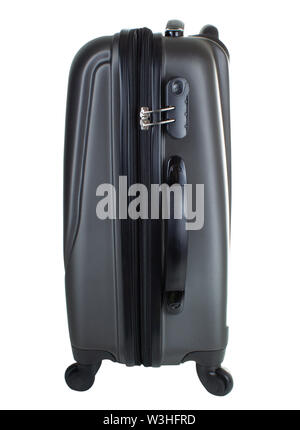 Parte laterale della valigia con serratura a combinazione isolata su sfondo bianco Foto Stock
