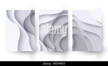 Set di tre abstract libro bianco tagliato banner Illustrazione Vettoriale