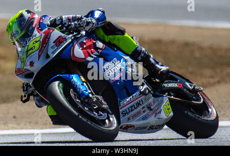 Monterey, CA, Stati Uniti d'America. 13 Luglio, 2019. Un # 85 Jake Lewis venuta fuori del turno 3 durante la MotoAmerica SuperBike Gara 2 a Weathertech Raceway Laguna Seca Monterey, CA Thurman James/CSM/Alamy Live News Foto Stock