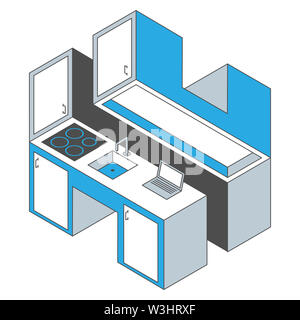 Impossibile cucina. Moderna cucina fatta di oggetti impossibili. Foto Stock