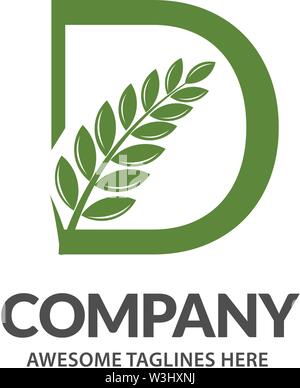 Creative lettera iniziale d con il logo a foglia di concetto vettoriale elemento, lettera D del logo con la foglia di organico Illustrazione Vettoriale