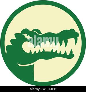 Creative Circle logo coccodrillo modello animale selvatico tipografia design badge Illustrazione Vettoriale
