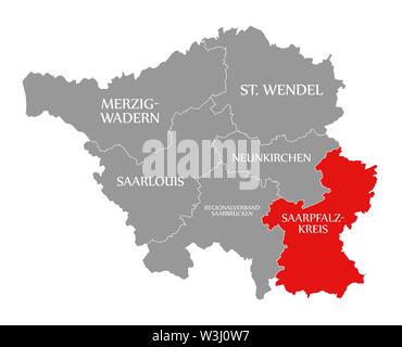 Saarpfalz Kreis evidenziata in rosso nella mappa del Saarland Germania DE Foto Stock