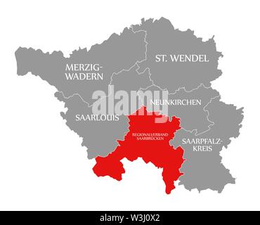 Regionalverband Saarbruecken evidenziata in rosso nella mappa del Saarland Germania DE Foto Stock