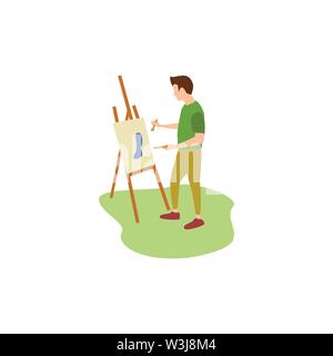 La pittura su cavalletto nel parco, umani hobby pittura Illustrazione Vettoriale