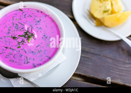 Tradizionale a freddo lituano barbabietola zuppa di rosa. Foto Stock