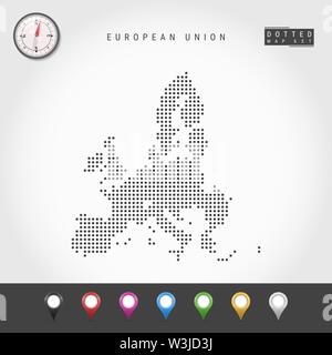 Punti mappa di Unione europea. Semplice Silhouette dell Unione Europea. Vettore realistico Bussola. Insieme multicolore i marcatori mappa. Illustrazione Vettoriale. Illustrazione Vettoriale