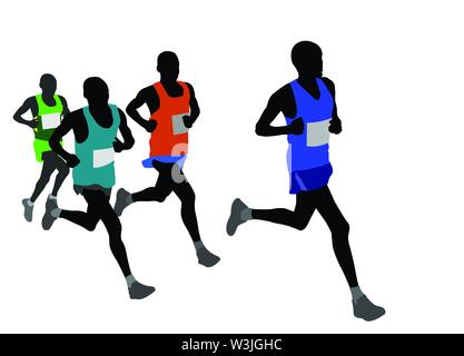 Gruppo di corridori della maratona sagome - vettore Illustrazione Vettoriale